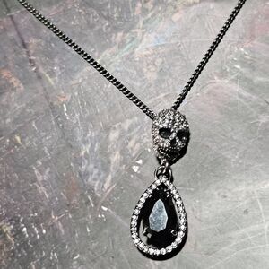 Besty Johnson Glamorous Silver and Black Skull Pendant Necklace